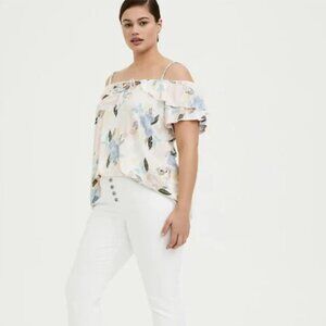 Torrid Size 3 Super Soft Knits Pastel Floral Off Shoulder Blouse Danity Ruffles